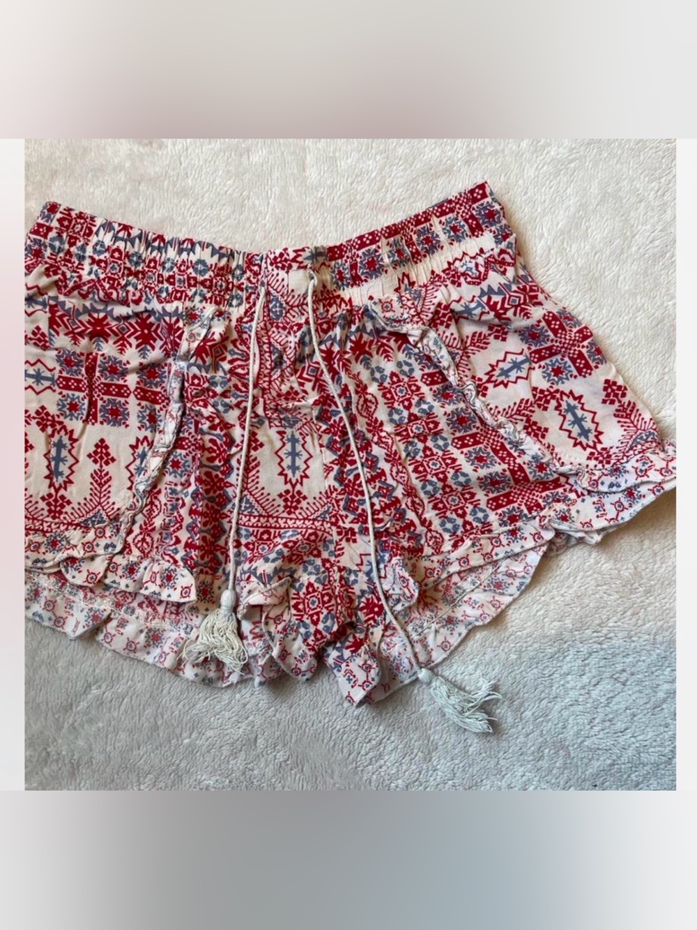 No Boundaries Red & Navy Geometric Print Shorts
